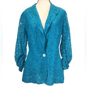 Karen Kane Womens Sheer Lace Blazer Size M Rose Single Button Jacket Coquette